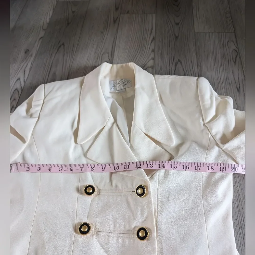 Lord & Taylor Vintage White Double Breasted Old Money Gold Button Blazer Size 14 - Picture 8 of 10